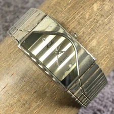 Moulin Women Dress Silver Tone 20mm Rectangular Half Moon Quartz Watch 7"