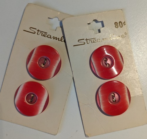 Vintage Streamline Round Red 2-hole Striped Buttons Sewing 2 Packs White Stripes - Picture 11 of 11
