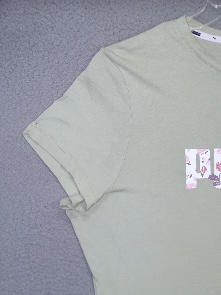 Camisa Puma Juvenil Extra Grande Verde Floral Gato Deletrear Logo Manga Corta Niñas Foto 3 de 4