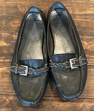 Coach Saidey Black Leather Embossed Slip On Loafers Sz 8