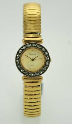 Majestron Beige Damen Edelstahl Gold Stretch Quarz Batterie Uhr