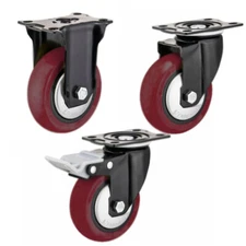 2 / 4 Pack Heavy Duty Swivel Plate Caster Wheels 3" 4" 5" Polyurethane Wheels PU