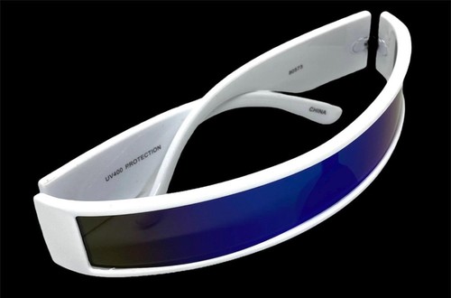SPACE ROBOT RAVER COSTUME CYCLOPS FUTURISTIC Party SUN GLASSES Thin White Frame - Picture 5 of 6