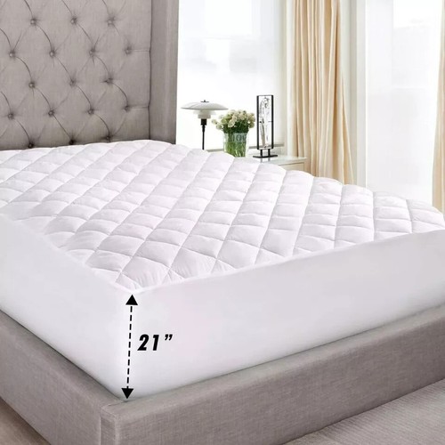 Queen Size Quilted Mattress Cover Fitted Matress Pad Deep Pocket Hypoallergenic - Picture 2 of 12