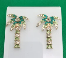 Fashion Green Crystal Coconut Tree Stud Pierced Earrings