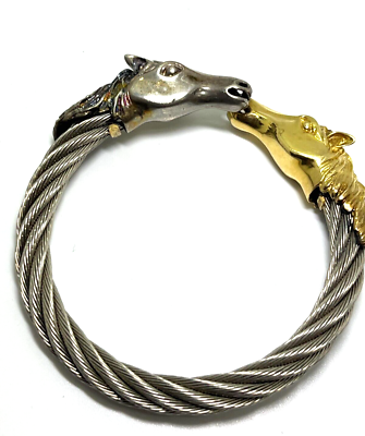 18k Yellow Gold & Sterling Silver Double Horses Twisted