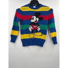 Disney 100 mickey mouse knitted color block stripes kids sweater size Small