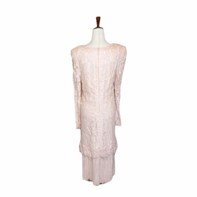 Vintage 80s Light Pink Lace Fringe Sequin Flapper Evening Dress | eBay