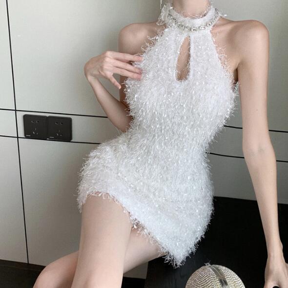 Women's 2024 Sexy Backless Temperament Grace Tassel Beading Slim Fit Short  Dress | eBay