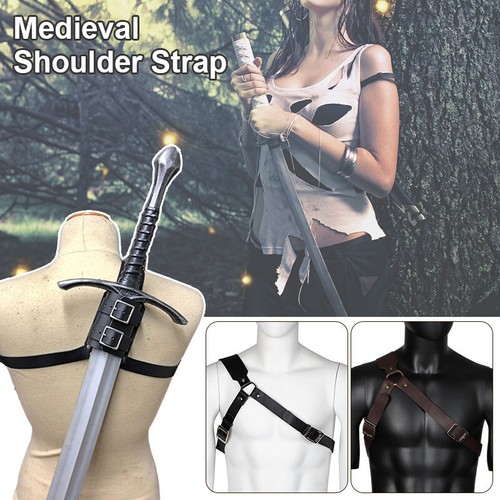 Medieval Double Sword Shoulder Back Sheath Scabbard Holder Warrior Shoulders - Picture 9 of 16