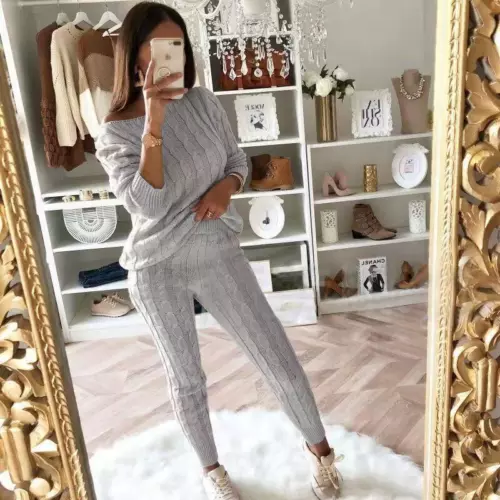 Women Cable-knit Loungewear Sweater & Pants Set Casual Outfits 2 Pcs Size - Picture 45 of 45