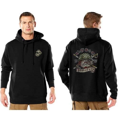 USMC Dogs of War Graphic Hoodie with USMC Eagle, Globe, and Anchor Logo - Black