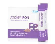 Atomy Iron Powder Blueberry Flavor Supplement Fast Absorption 60 Sticks NEW