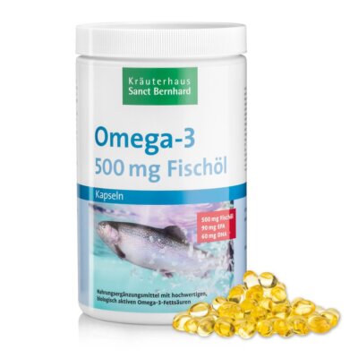 Omega-3 Fischöl Kapseln 500mg   Lachsöl Vitamin E EPA DHA | 1000 Stk  47,86 /kg