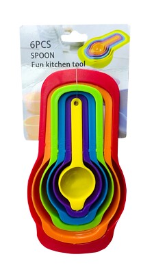 6 Stück Bunte Kunststoff Messlöffel Set Küche Tassen Kochen Backen Werkzeug
