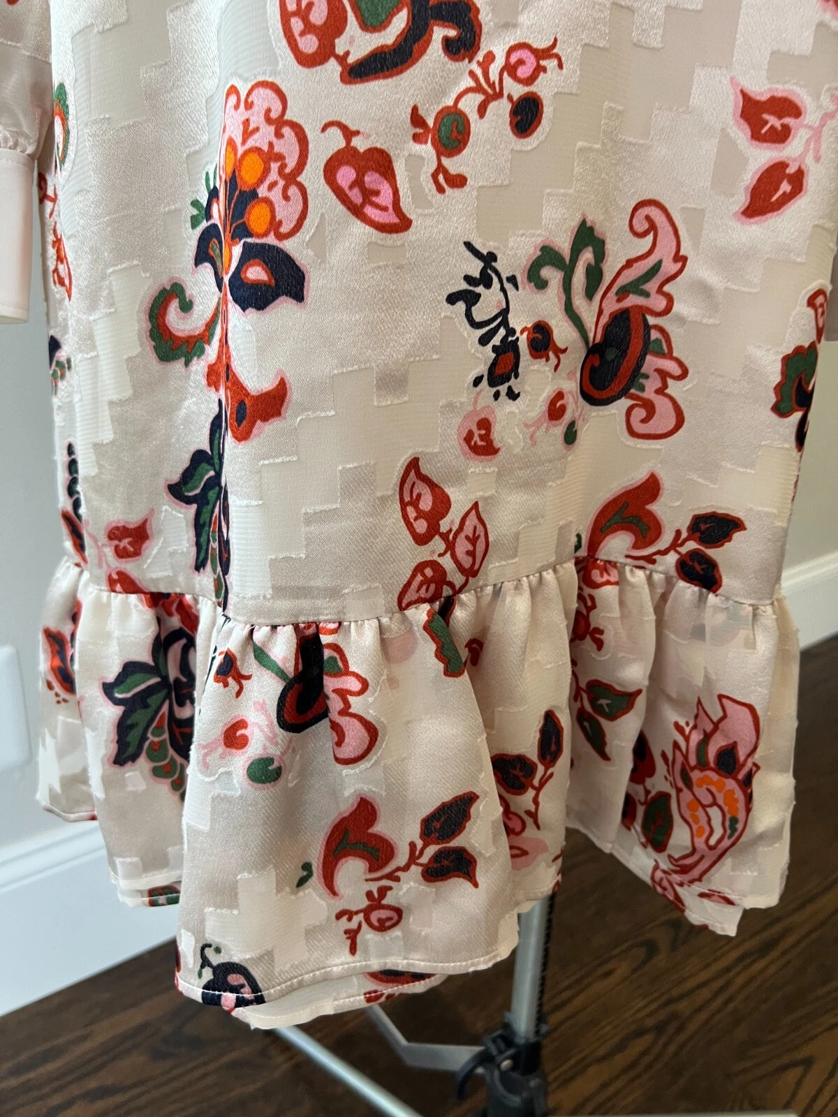 $548 TORY BURCH ABITO TUBINO BURNOUT IN SETA AVORIO MONTAGNA PAISLEY TAGLIA 12