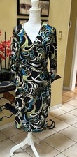 Vestido Tiana B 99’s Y2K Manga 3/4 Verde Azul Remolino Abstracto Elastizado Envolvente MIDI Lg