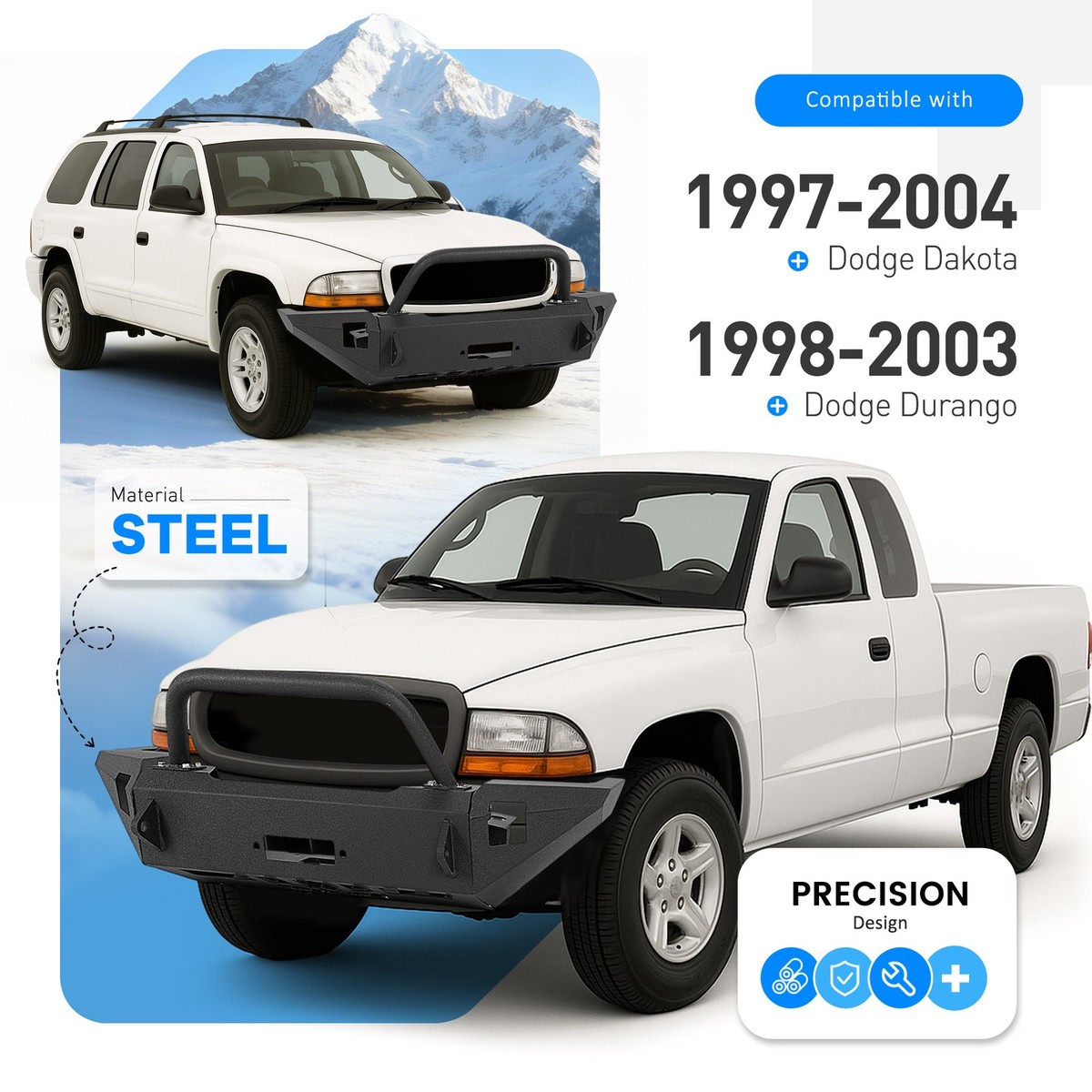 Front Steel Bumper W/ Bull Bar 98 99 00 01 02 03 For 97-04 Dodge