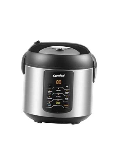 Compact Rice Cooker, 6-in-1 Stainless Steel Multi 6 Presets_4 Cups Uncooked