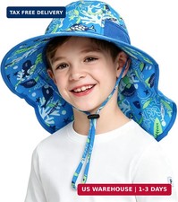 Kids Sun Hat with Neck Flap Boys Girls Wide Brim Sun Protection Summer Beach Buc