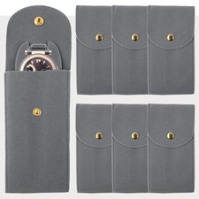 Velvet Watch Pouch Portable Travel Case for Men Women Storage Bag 6 Pack Grey