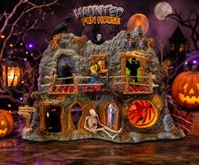 Vtg Animated Haunted Fun House Halloween Village Carnival Display Lights- READ