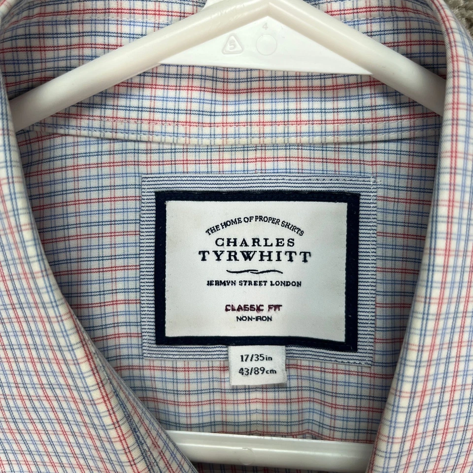 Camisa Charles Tyrwhitt Para Hombres 17 35 Roja Azul Cuadros Ajuste Clásico Sin Plancha Foto 3 de 4