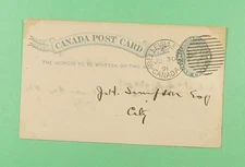DR WHO 1891 CANADA POSTAL CARD BELLEVILLE ONT DROP LETTER R04603