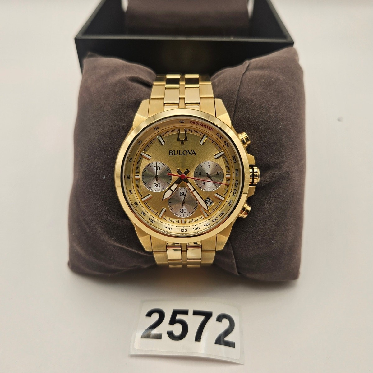 Bulova Gold Tone Men\'s Quartz Watch with Date 1988 Bulova Quartz Watch Gold Tone Finish, White Dial With  main image 3