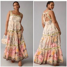 Anthropologie Square-Neck Beaded Maxi Dress Floral Embroidered SZ 1X