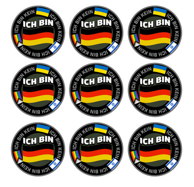 8-196x Einkaufswagen Sticker 4cm Papier-Aufkleber Ich bin Deutscher Ich bin kein