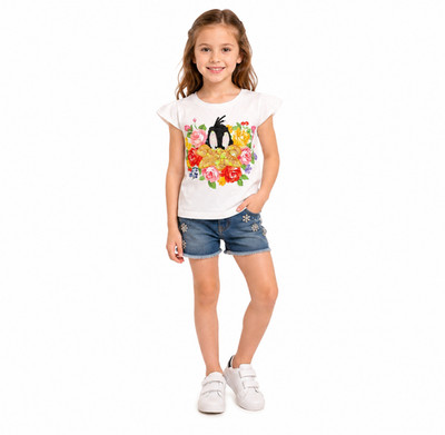 Monnalisa Girls White Floral Sequin T-Shirt Size 6Y