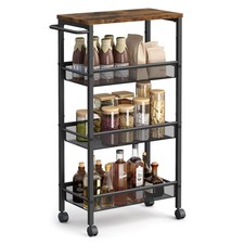 VASAGLE 4 Tier Trolley Space Saving Kitchen Cart with Castors 22 cm Deep Steel