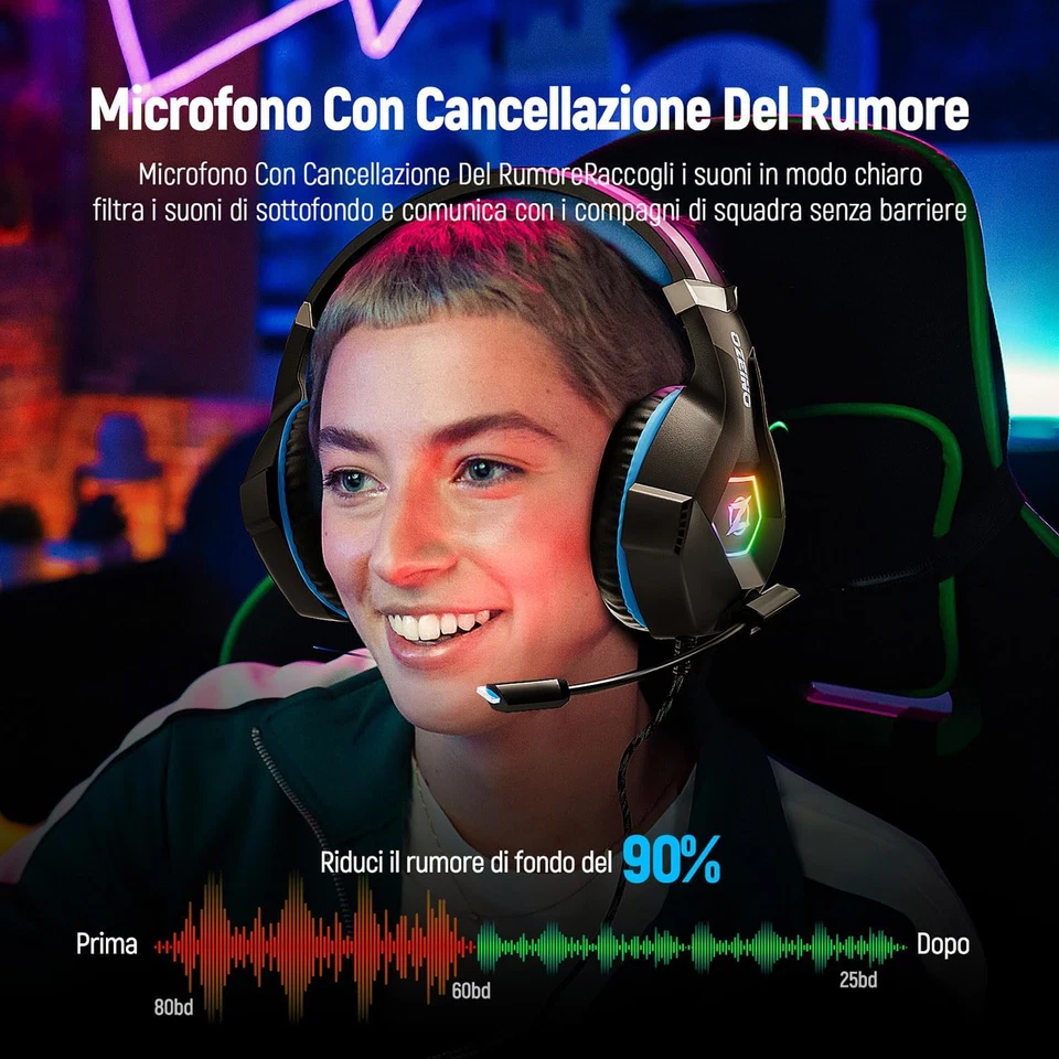 Cuffie Gaming Con Microfono, Cancellazione Del Rumore, 3D Surround Sound, Cuffie - Immagine 4 di 4