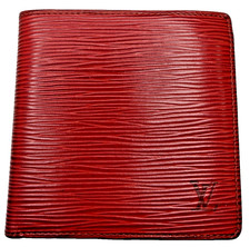 Cartera Louis Vuitton Marco Hombre Cuero Epi Doble Pliegue Compacto Rojo Pequeña Francia