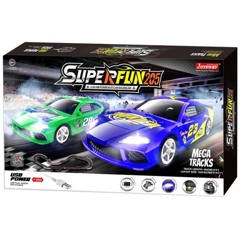 Superfun 205 Slot Car Racing Set con 2 Auto, Scala 1:32, Scala 1/43 Slot Cars, - Foto 8 di 12