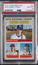 2019 TOPPS HERITAGE #61 CHRISTIAN YELICH/FREDDIE FREEMAN/SCOOTER GENNETT PSA 10
