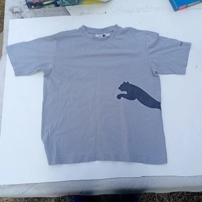 T-shirt Puma Gris Taille M - Grand Logo Bleu Marine Sportswear - Photo 1/2