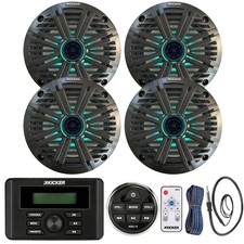 Kicker KMC3 Radio Receiver w/Remote, 4x 6.5" LED Speaker w/Remote, Accessories