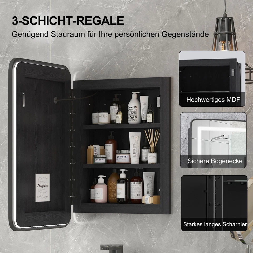 Badezimmer Spiegelschrank mit Beleuchtung, 42x60cm, Badschrank Hängend mit Licht - Bild 4 von 4