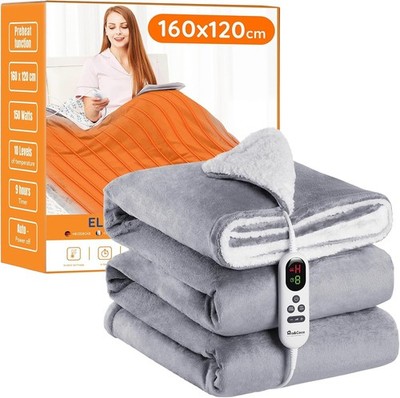 Mia Coco elektrische Heizdecke Überwurf 120×160cm, Flanell Sherpa, schnelle Erwärmung,