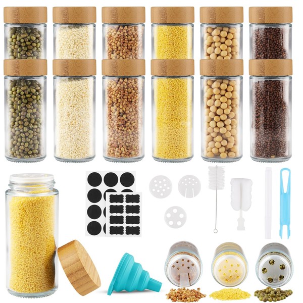 GewüRzgläSer KüChe Glas Bambusdeckel Streueinsatz Aufbewahrung 12X120Ml-image