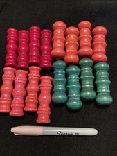 Lot of 16 Vintage Wood Macrame Large Beads Painted Red Green Orange Salmon