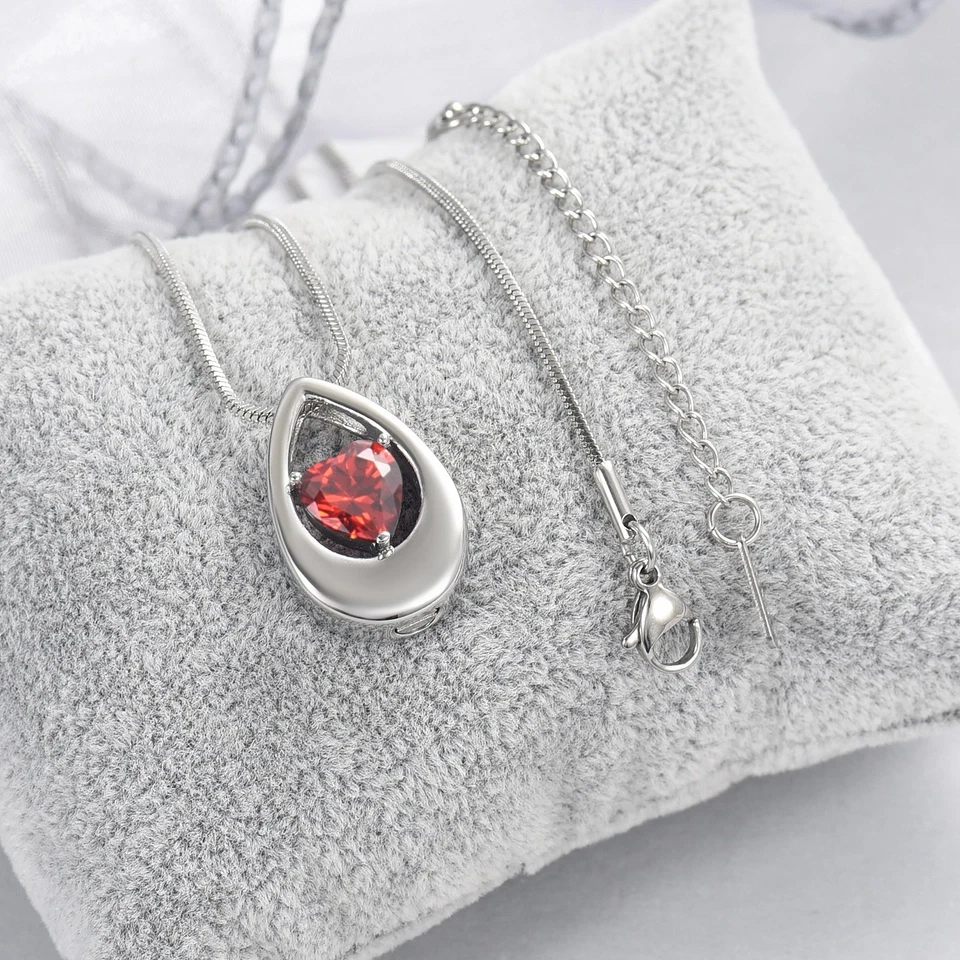 Asche Edelstahl Träne Asche Anhänger Andenken Urne Halskette Fb. Silber Rot - Bild 4 von 4