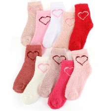 10 Pairs Fuzzy Socks Women Pink Heart Cozy Fluffy Slipper Home Sleeping Gift
