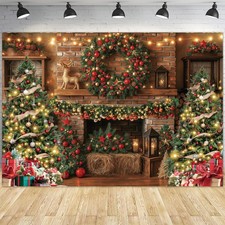 10x8 Ft Christmas Fireplace Backdrop Xmas Tree Polyester Photo Studio