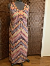 Per seption Women Dress Size 1X Sleeveless Embellished V-neckline Ethnic Print 