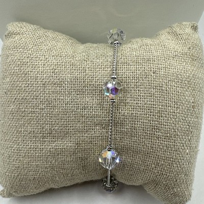 VTG Swarovski Clear  Aurora Borealis Crystal 6mm Bead 7  Bracelet Silver 90 s