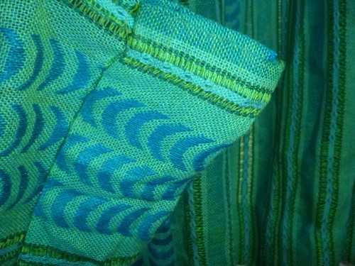 Pr Vtg Mid Century MOD Open Weave Curtains Blues Greens Scandi 58" W x 40" H Ea - Picture 7 of 18