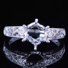 Vintage Filigree 7x9mm Oval Semi Mount Ring 925 Sterling Silver Engagement Ring